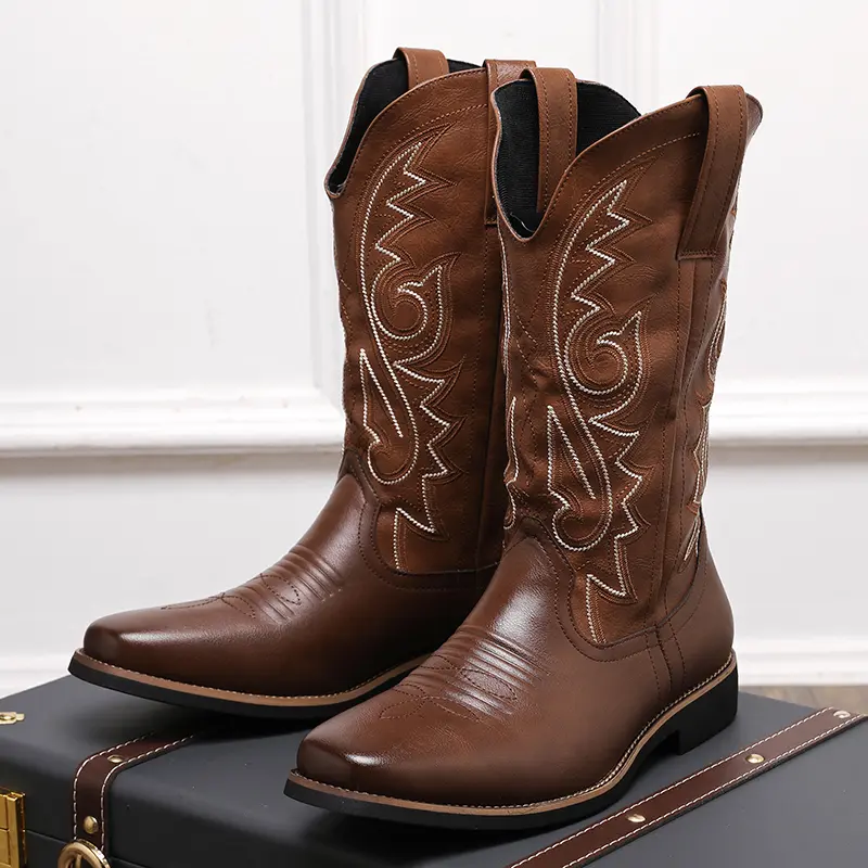 Men's cowboy boots rider boots comfortable knee-high cowboy boots embroidered western boots men's vintage cowboy boots Footwear Walking Shoes Closed Decor cowboy boots men Women Black Women mid-calf