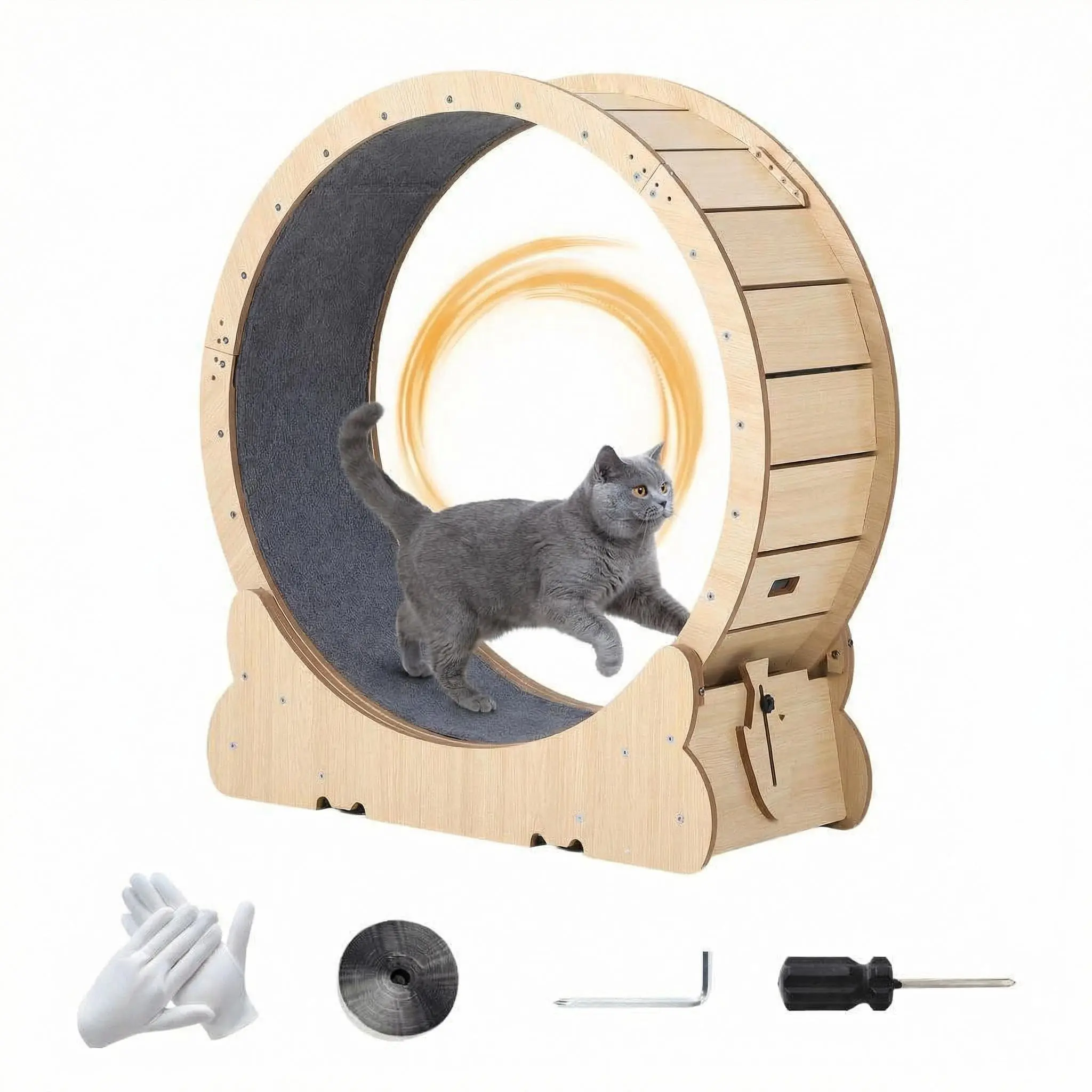 39.4" Cat Exercise Wheel for Indoor Cats – Silent Running Wheel with Locking Mechanism & Detachable Carpet, Supports Up to 45lbs for Multiple Cats