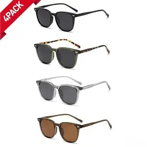 Ultra Light Square Sunglasses 4-Pack Polarized UV Protection Windproof  Natural Color Restoration Eyewear Black Tortoiseshell Transparent Brown Frames Spring Fashion Statement