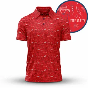 Bogey Bros Men’s Red Patriotic Golf Polo Shirt Funny Eagle Fireworks Fourth Of July Party Outfit