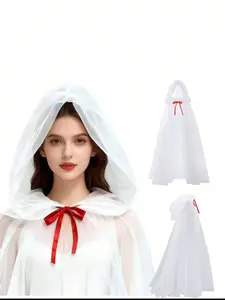 Adult Witch Cape Adjustable Hood Breathable Mesh Long Flowing Cape Transparent Panel Unisex Halloween Party Costume