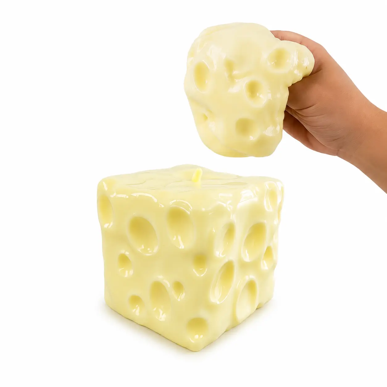 Squishy Cheese Block - Yellow, moldable fidget Toy with Squeeze Feature, Ideal for Play and Relaxation