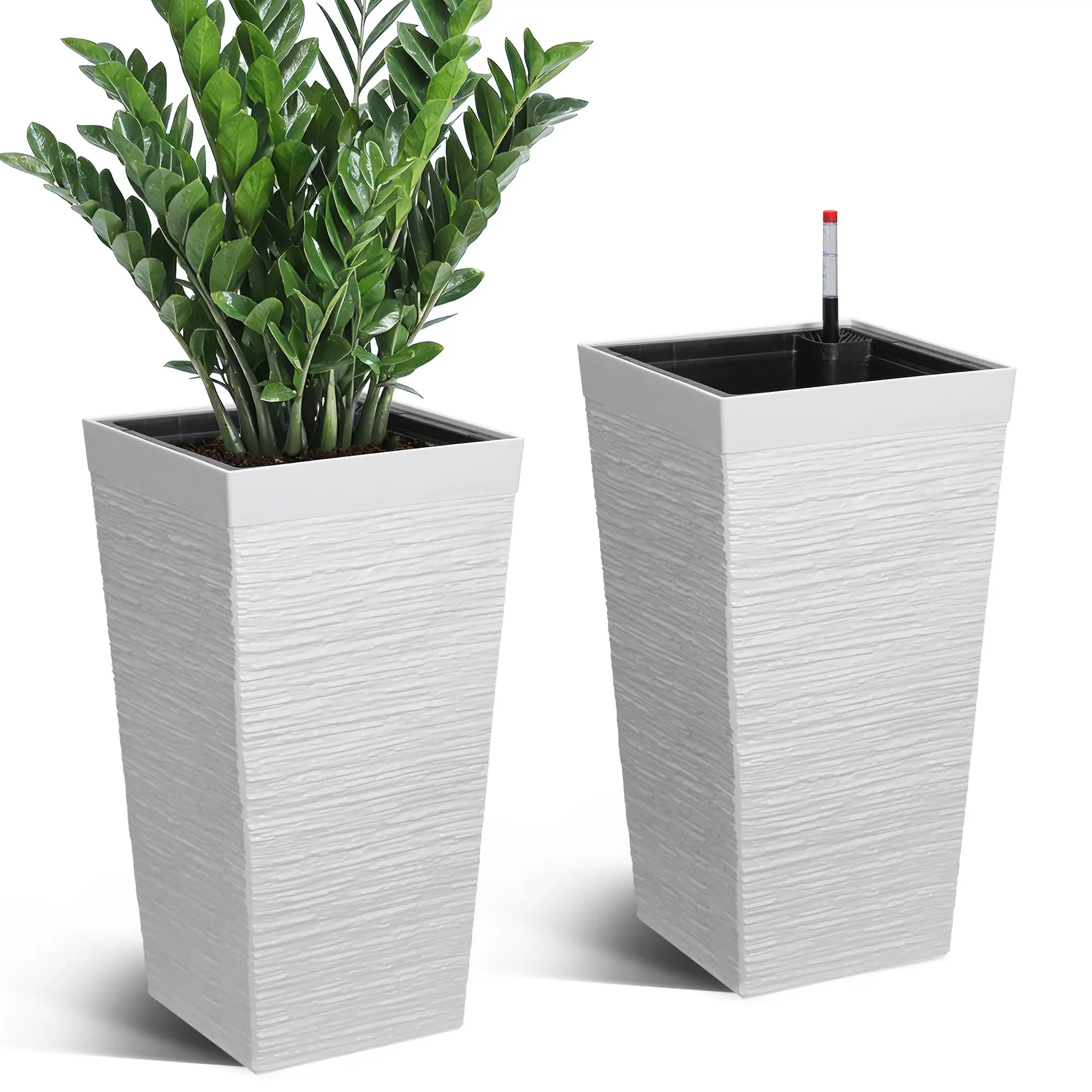 Self-Watering Tall Planters Set of 2 – 22.5" Large Outdoor & Indoor Flower Pots with Water Level Monitor, Drainage Holes, Durable Construction – Ideal for Porch, Patio, or Garden