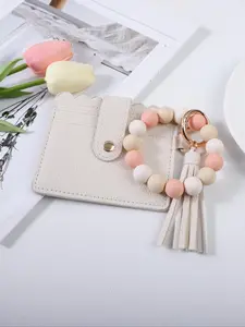 Fashionable Beads & Tassel Decor Keychain, Casual Versatile Card Holder Keychain for Women & Men, Trendy All-match & Exquisite Keychain for Birthday Gift, Keychain Bag Pendant