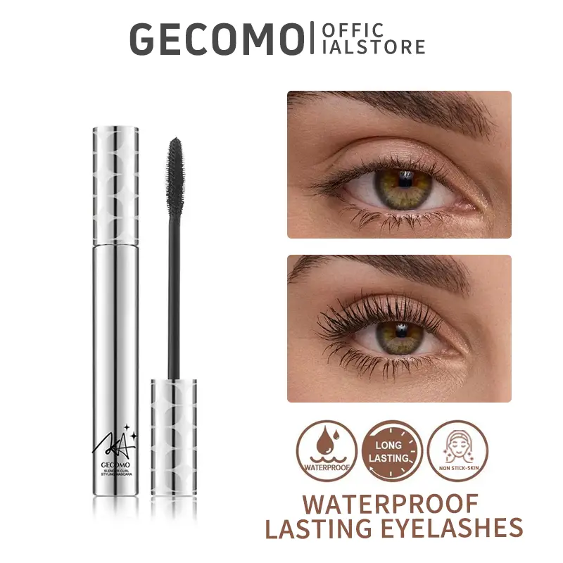 GECOMO Longwear Waterproof Mascara, 24-Hour Volumizing Cosmetic for Flawless Lashes and Defined Brows