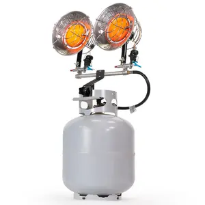 XtremepowerUS Portable Tank-Mount Tank Top Patio Heater - 30,000 BTU Dual Burner, Match Ignition, Rapid Heating, Outdoor-Use Steel Frame