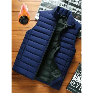 Men's stand-up collar sleeveless vest, warm and stylish, a versatile top for autumn and winter, solid blue, two-piece set. Casual Menswear