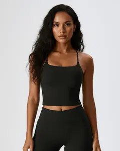 Crossback Spaghetti Strap Sports Tank | Built-In Bra Activewear Top