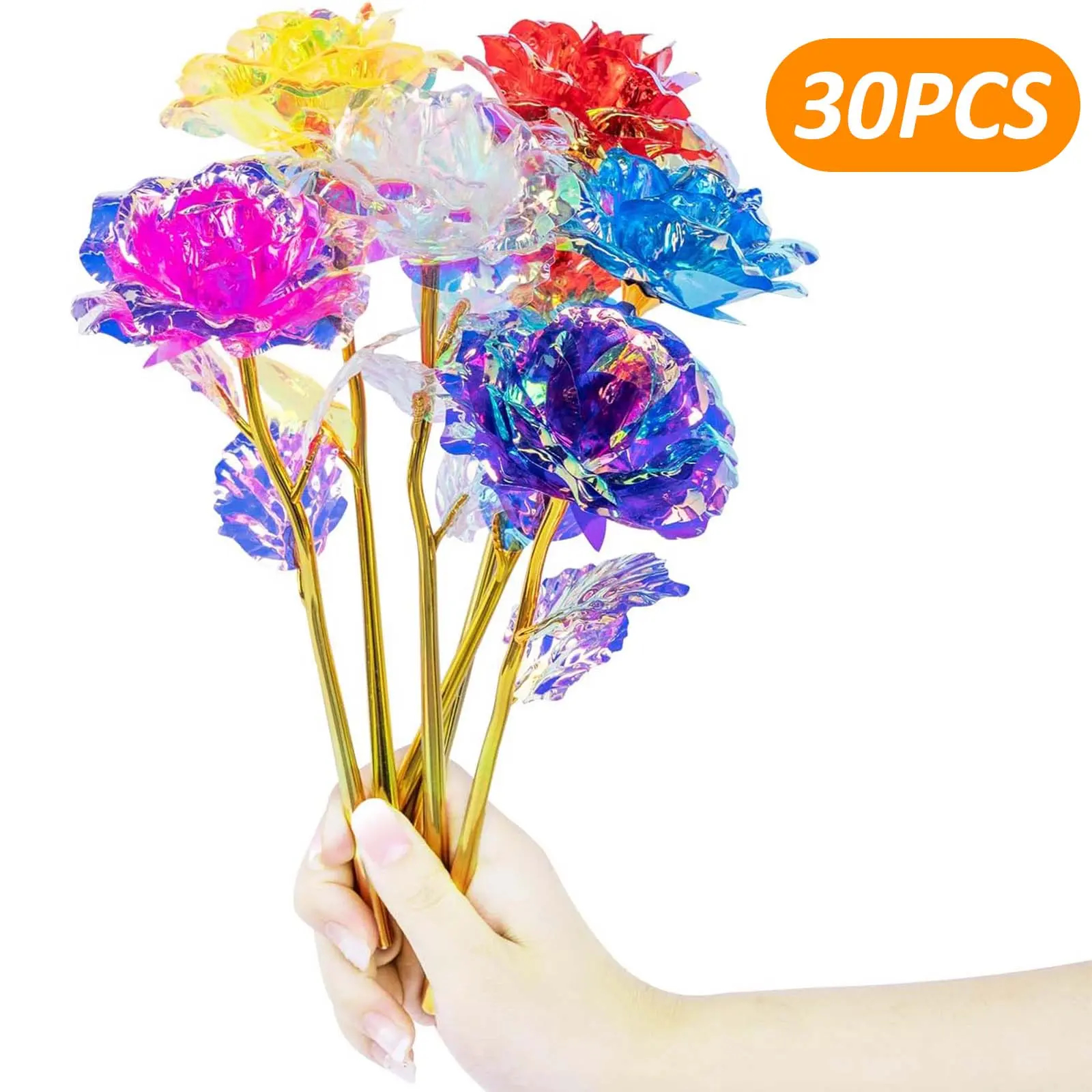 30 Pcs 24K Galaxy Rose Glass Flowers Colorful Gold Rose Artificial Flowers Best Gifts for Mother's Day Thanksgiving Valentine's Day Girl's Birthday Party