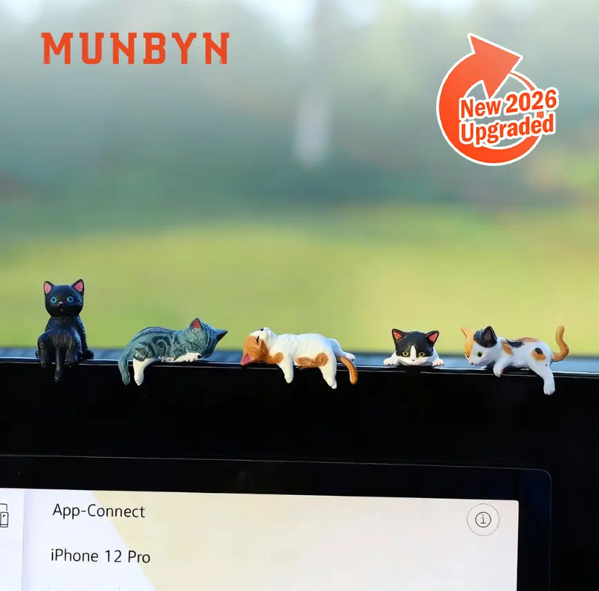 MUNBYN 2026 Mini Resin Cat Desk Figurines Set of 5, Multi-Pose Cute Cartoon Kitty Ornaments, Aesthetic Room & Funky Home Decor Accessory, Office Stationery Accessory, Mini Gift for Coworkers