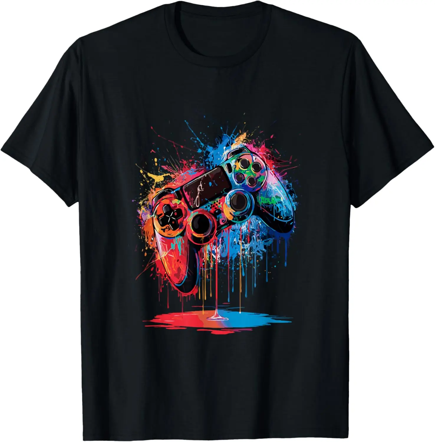 100% Cotton Gamer Video Game Control Pad Paint Dripping Gaming T-Shirt
