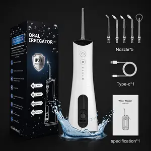 TopSaleMall Water Dental Flosser Cordless Oral Irrigator with 300ml 5 Nozzles 4 Modes USBCharger Portable Travle Irrigation Cleaner IPX7