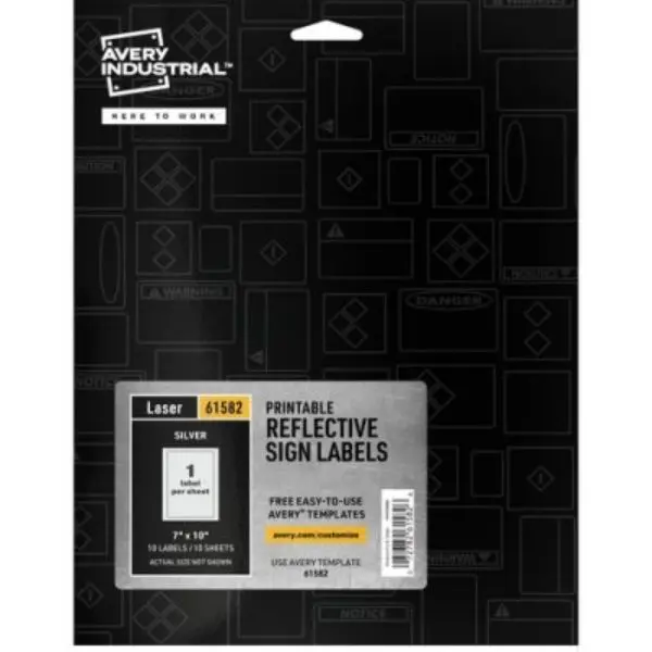 Avery AVE61582 Rectangular High Vis. Polyester Reflective Sign Labels, Silver - Compatible with Laser Printers, Includes Free Templates