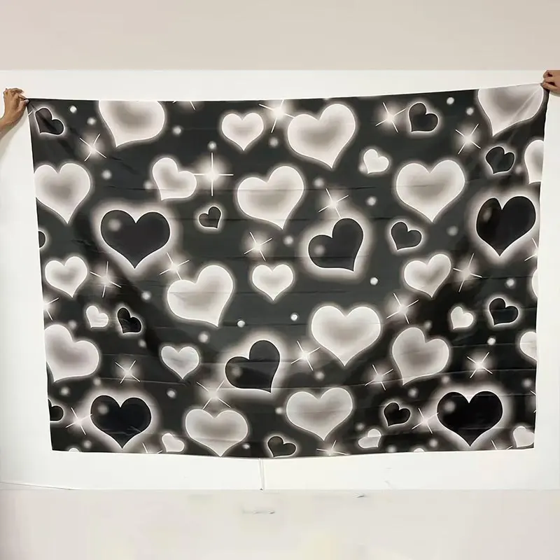 Heart Pattern Wall Banner, 1 Count Romantic Heart Pattern Wall Decor, Photo Props Background Cloth, Indoor & Outdoor Decoration Supplies for Home Party Wedding, Ornaments, Valentines Photo Backdrop, Wedding Party Backdrop, Party Decorations Banners