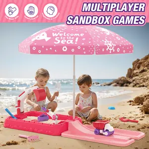Beach Sandbox with Lid, Indoor Outdoor Kids Sand Pit Digger Excavator Sand Box Construction Toys/Umbrella/Beach Toys for Toddler 3-5, Summer Toys,Boys Girls Christmas Halloween Thanksgiving Gifts