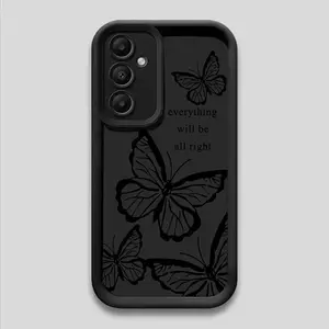 Phone Case: Suitable for Samsung Simple English Butterfly A54 Phone Case, A52, Soft, A13, Frosted, S24, Full Coverage, S20FE/S21 Plus/S22/S22 Ultra/Suitable for Galaxy S23/A05/A12/A13/A15/S22/S23