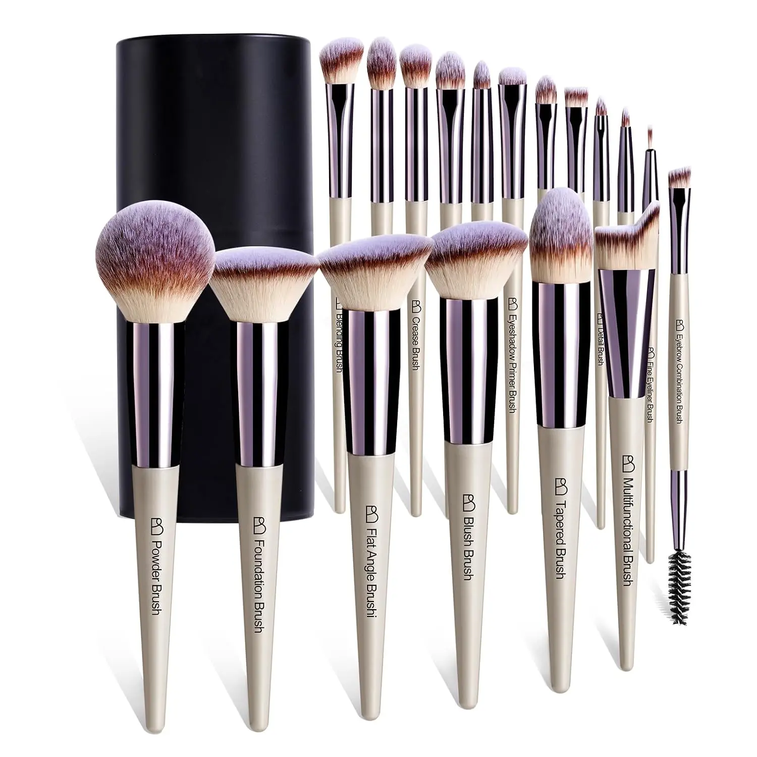 18-Piece Professional Synthetic Makeup Brush Set - Foundation, Powder, Concealer, Eyeshadow, Blush Brushes with Labeled Instructions, Black Case (Upgraded Version)