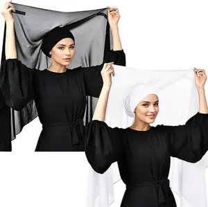 2Pcs Women Instant Chiffon Hijab with Built-in-Magnet and Sewn Undercap Head Wrap Under Scarf Caps