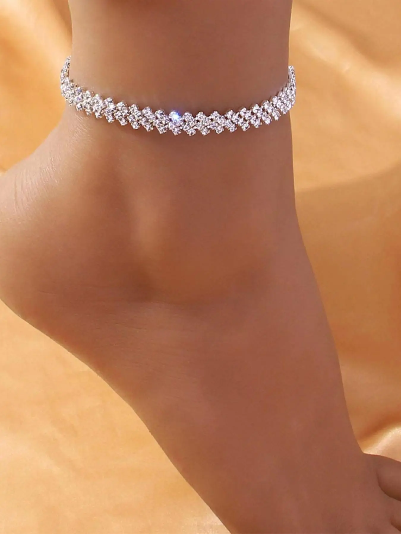 Rhinestone Decorated Anklet for Women As Gift, Summer 2024 Fashionable Adjustable Chain Anklet, Fashionable Accessory Foot Jewelry, Trendy Fashionable Accessories