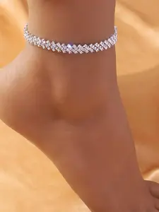 Rhinestone Decorated Anklet for Women As Gift, Summer 2024 Fashionable Adjustable Chain Anklet