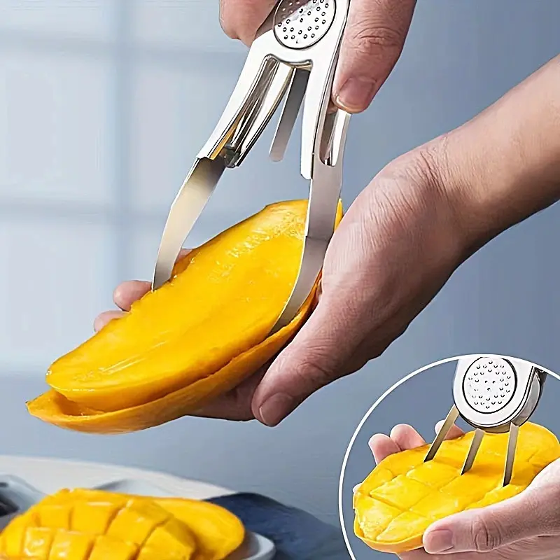 1pc Stainless Steel Mango Cutter Creative Fruit Peeler Mango Slicer Watermelon Melon Fruit Divider Peeler Knife for Pulp Practical Kitchen Folding for Shops