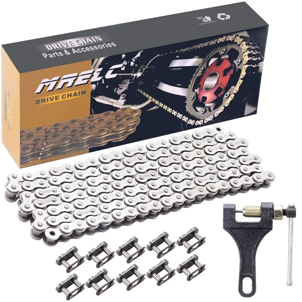 1* 420 Roller Chain (132 Links) with Chain Breaker - Powerful, Adjustable Fit for 50,70,90,110,125,212cc ATV/Dirtbike, Go Kart, Mini Bike, Chinese 4 Wheeler, Quad - Motorcycle Powersports Parts (with Master Link)