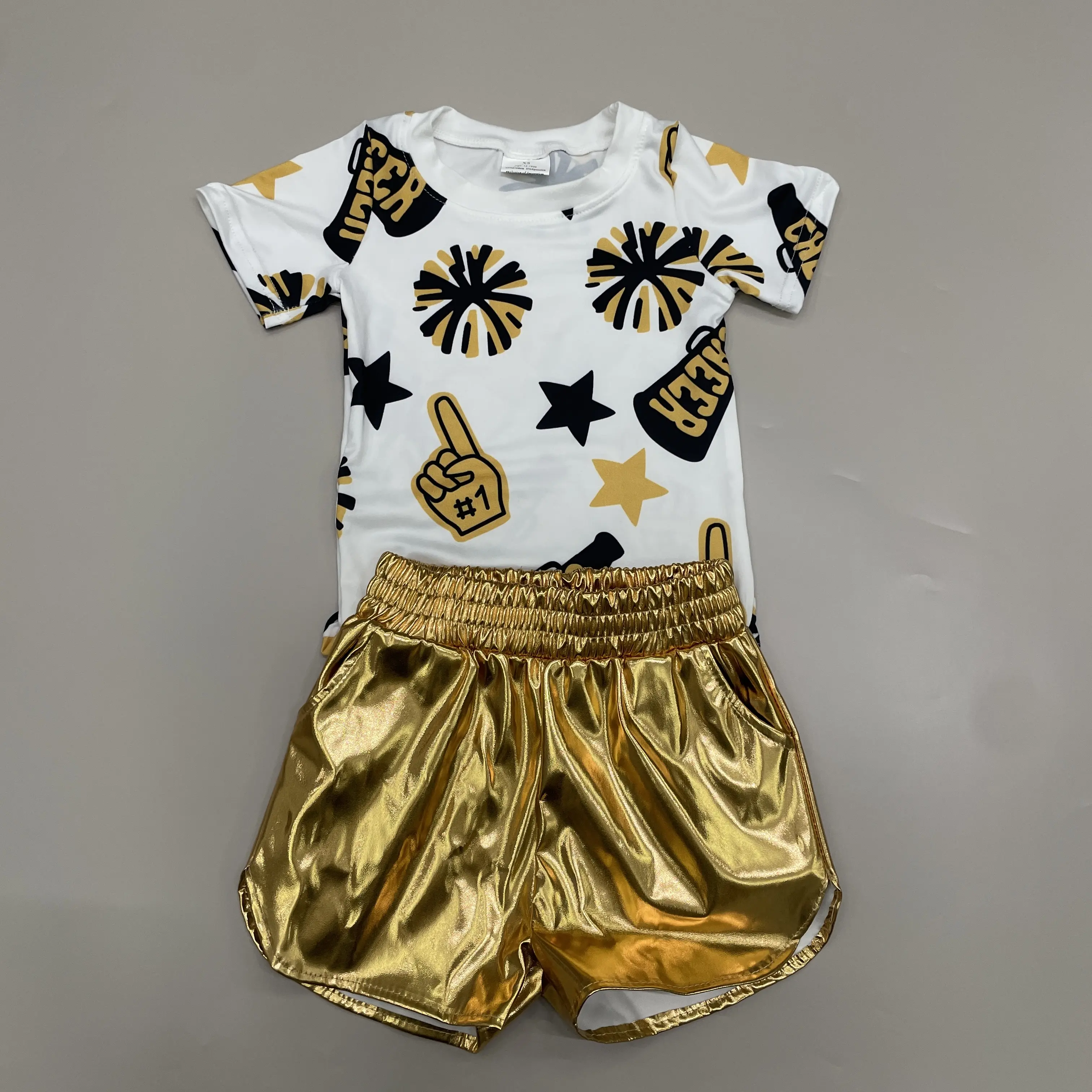 Girls' Cheerleader Clothing Set, 2-Piece Cotton Blend Summer Outfit with Slight Stretch and Chain Strap Detail, Summer Outfits Set, Chain Detail