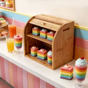 CNCEST 2-Layer Bread Box Bread Keeper Bamboo Wood With Lid Kitchen Storage Containers Wooden Case Detachable Food Storage Utensils Home (Assembly required)