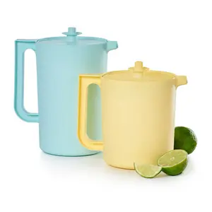 Tupperware GO BETWEEN 1.5 Qt Pitcher - BPA Free, Dishwasher Safe, Liquid Tight, 4 Cups/1L, Yellow Classic Design, 5.5 x 6.9 x Ø7.8 in and 2L pitcher blue