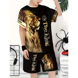 Boys' Casual 3D Printed T-Shirt and Shorts Set, Polyester, Round Neck, Machine Washable - Spring/Summer Collection, Perfect for Outdoor