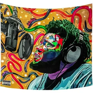 Rod Wave Album Cover Tapestry - Vibrant Music-Themed Wall Hanging for Dorms, for Man Caves & Parties - Durable Polyester, Horizontal Orientation Decoration Home Bedroom Decor
