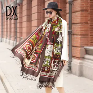 DANA XU 100% Merino Wool Extra Large Pashmina Blanket chunky Scarf Cashmere Shawl Women's Open Front Wrap Oversize Shawl Floral Soft poncho Designs Fashionable