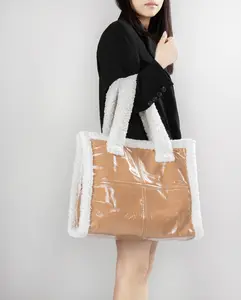 Sherpa Tote Bag for Women  Luxury PU Leather Purse with Shearling Top-handles Large Handbag for Shopping Traveling Commuting