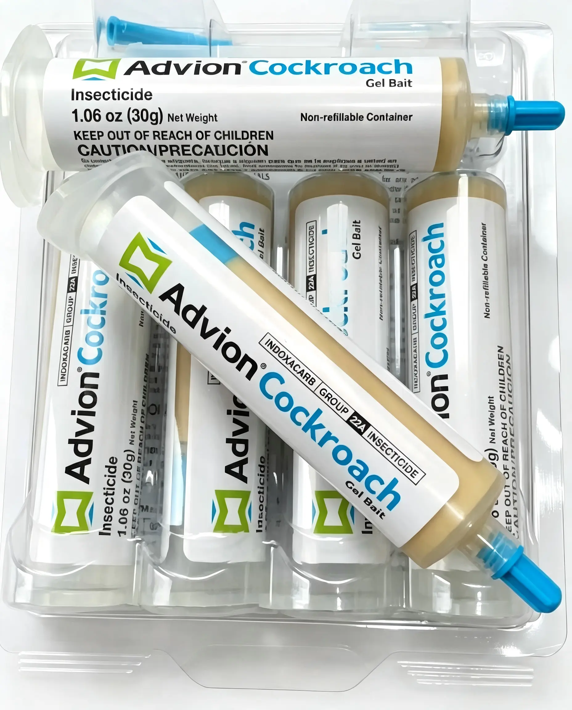 Advion Cockroach Gel Bait, 4 Tubes x 30-Grams, 1 Plunger and 2 Tips, German Roach Insect Pest Control, Indoor and Outdoor Use, Roach Killer Gel for American, German and Other Major Cockroach Species