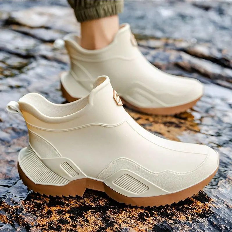 Women's Ankle Rain Boots - Slip On Waterproof Garden Shoes - Comfortable Lightweight Rubber Fishing shoes