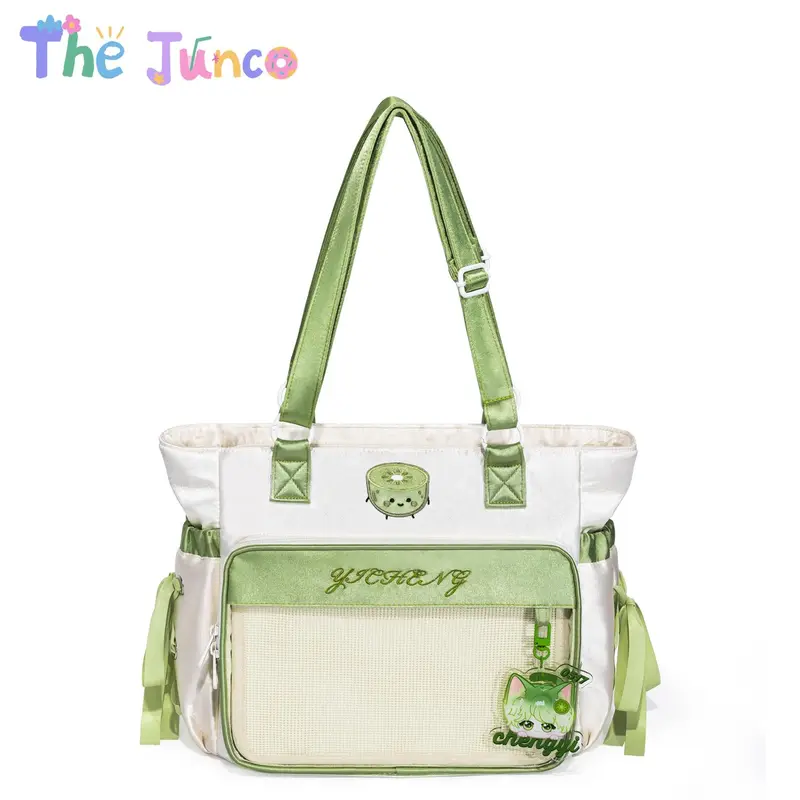 [Valentine's Day Gift] THE JUNCO Kiwi College Style Clear Barclay Ita Bag: A Large Capacity Double Shoulder Handbag for Students Also a Versatile Sling Bag for Women‘s, Perfect as a Shoulder Bags Woman and a Tote Bag for Gift