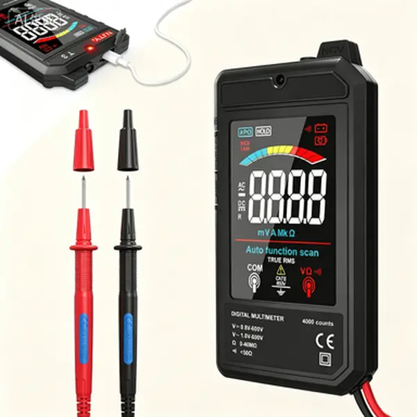 NJTY T3 Compact Smart Digital Multimeter - Type-C Rechargeable Ultra-Thin Voltmeter, 3.2-Inch Color LCD, 4000 Counts, Auto-Ranging 600V AC/DC Tester, Resistance NCV Live Wire Detection, Data Hold, Buzzer Alerts, Portable Automotive Repair Diagnostic Tool