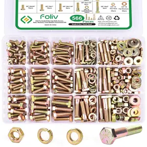 FOLIV 566Pcs Heavy Duty Bolts and Nuts Assortment Kit, Grade 8 Hex Screws Bolts Nuts Kit, 1/4-20 5/16-18 3/8-16, 15 Common Sizes Included Christmas Gift Ideas