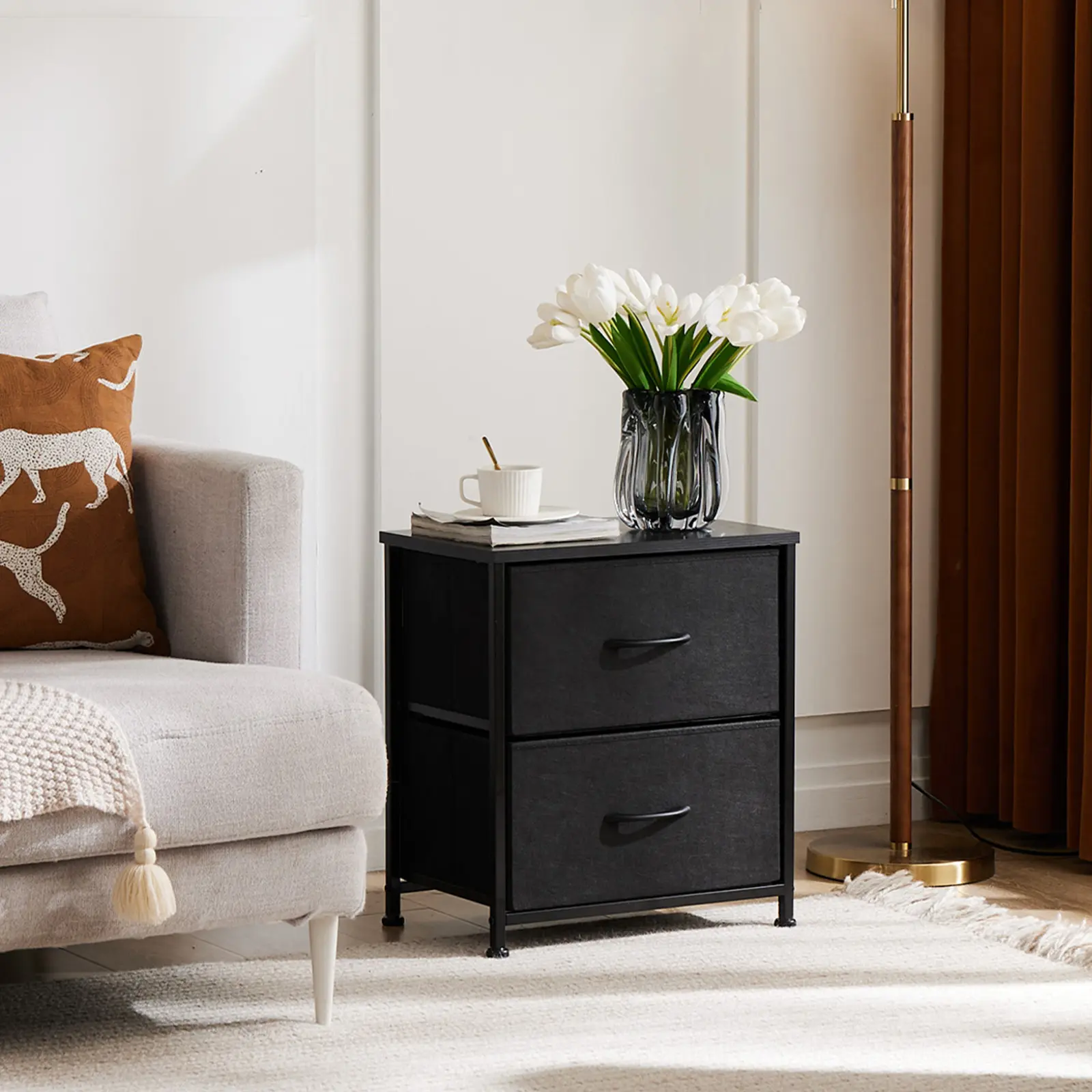 Sweet Furniture S - Nightstand with 2 Fabric Drawers, Small Dresser, Side Table, End Table, Bedside Table, Night Stands, Bedroom Furniture
