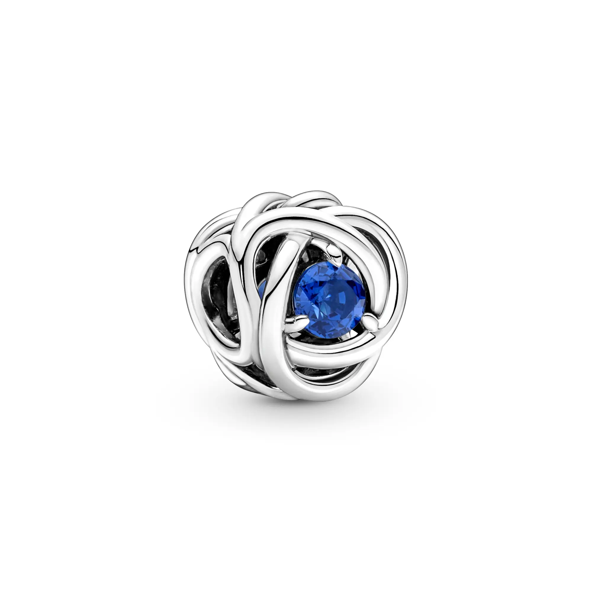 Pandora Blue Eternity Circle Charm 790065C07, Infinity Braid Charms & Pendants, Circle Shape with Crystal Center, Symbolizing Eternity