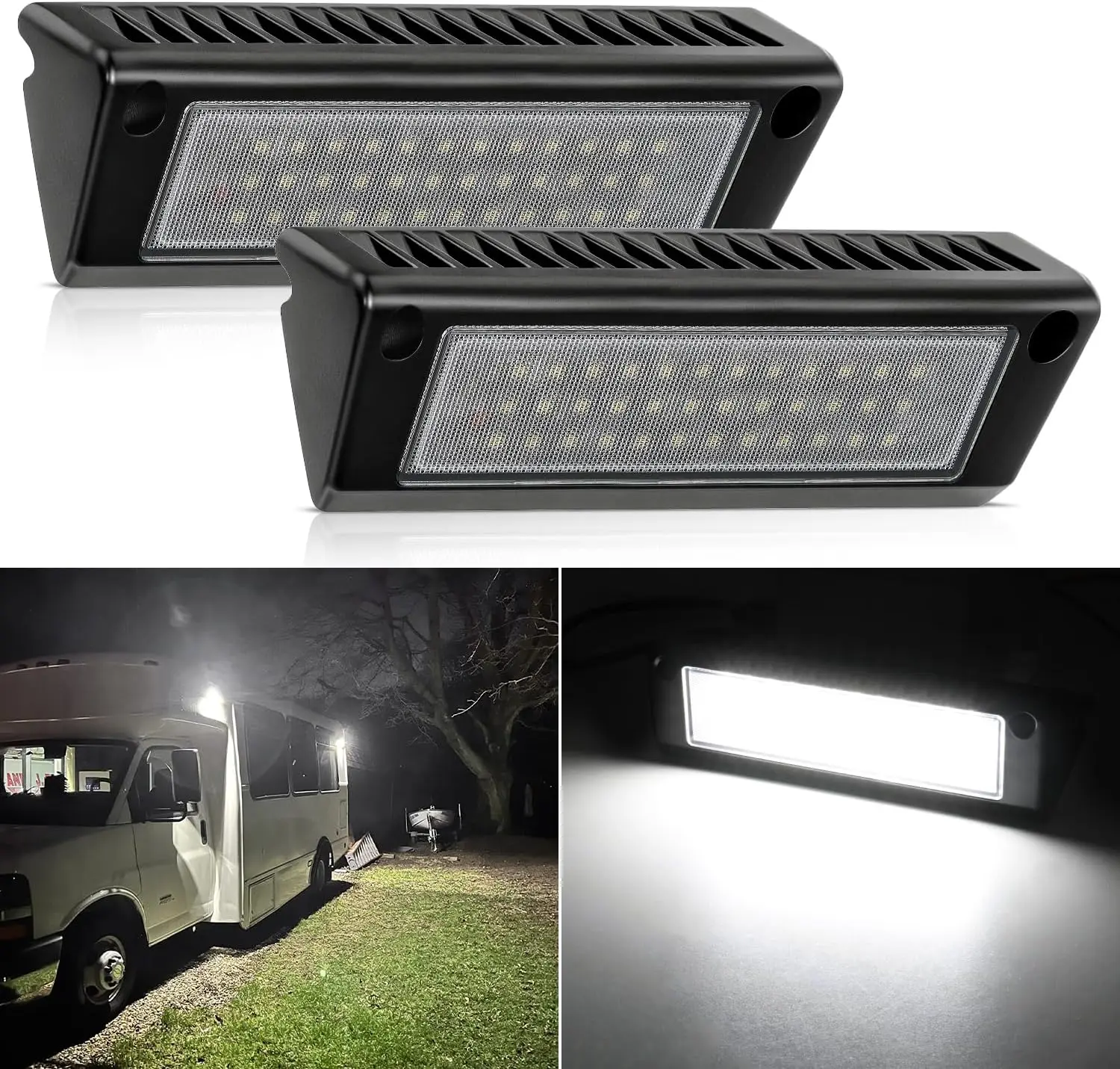 Nilight 1 Pair 9-in Waterproof LED Light Bars, Black Aluminum Housing, White Anti-Glare PC Lens, 9-30V DC, 12V-24V Automotive Auxiliary Lights for Travel Trailers, Outdoor Camping, Campers