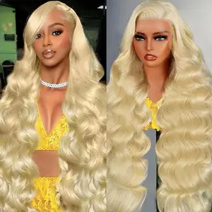 Gk 613 13x6 Lace Front Wig Human Hair 200 Density Body Wave Blonde Wig Human Hair Pre Plucked 613 HD Transparent Lace Frontal Wig 13x6 Body Wave Wigs With Baby Hair For Women