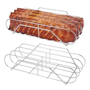Soligt Extra Long Rib Rack for Grill, 3 Hold Stainless Steel Rack, Grill Rack, Nonstick BBQ Rack, Holds Up to 3 Full Racks of Ribs, Fits 18” or Larger Gas Smoker or Charcoal Grill, Smoker Rack for Grilling, Grill Rack Accessories, Utensils