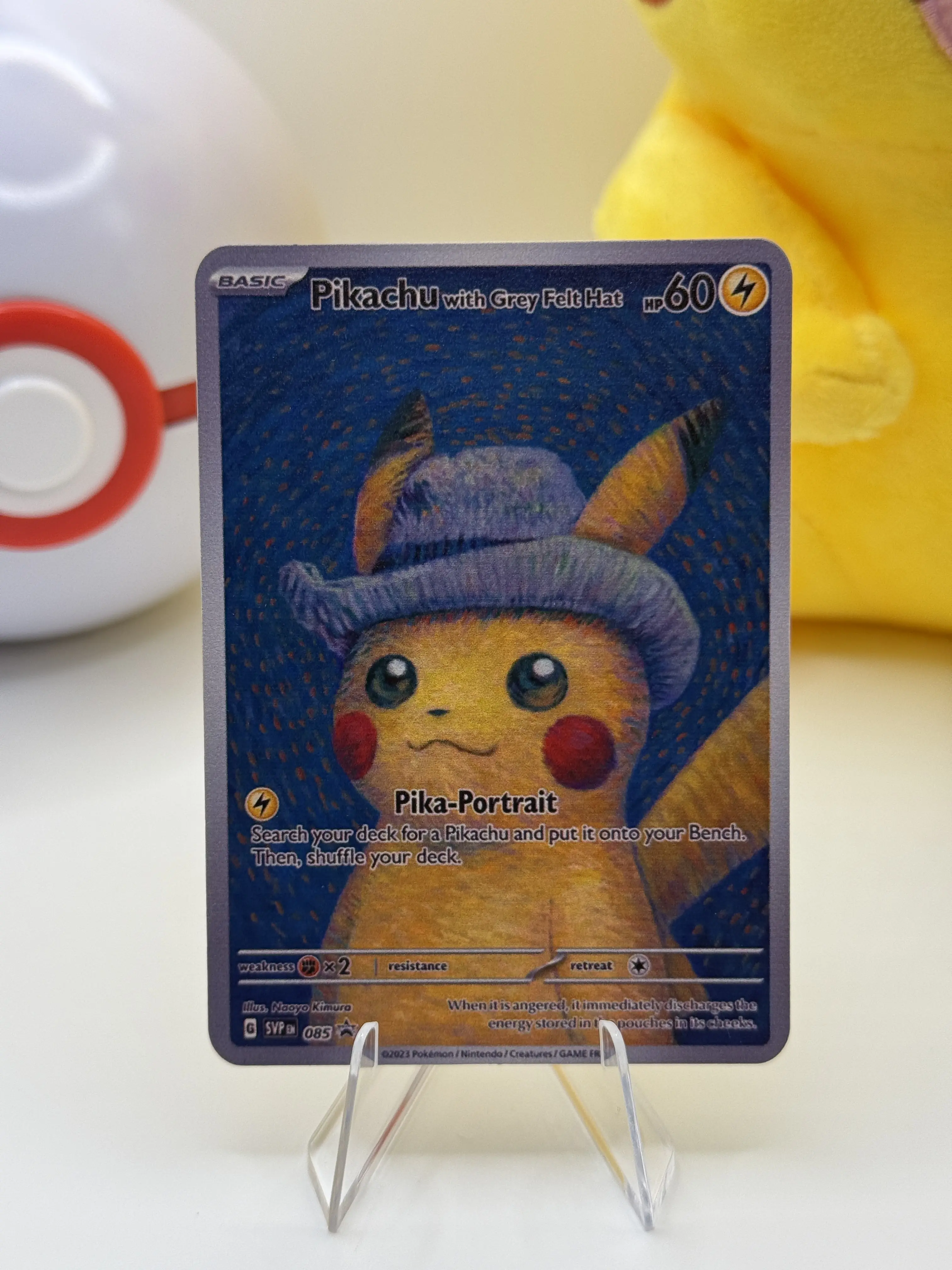 Pikachu with Grey Felt Hat #085 - Custom-Art Gold Metal Pokemon Card