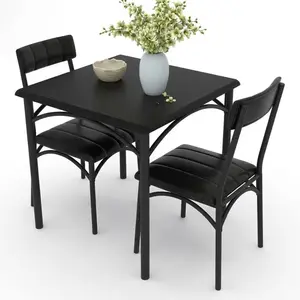 Garvee 3-Piece Dining Table Set for 2 with Upholstered Chairs, Square Rustic Black Kitchen Table and Chairs, Ideal for Small Spaces, Apartments, Studios, and Dining Rooms