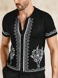 Shirts men - Men's Black Shirt with Floral Embroidered Pattern - Elegant Design for Everyday Wear funny shirt 90s vintage men clothing button shirt fall outfits men clothing y2k clothing vacation outfits fall outfit sweaters Menswear Top Gamis Casual