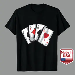 Casual Style Graphic Tee With Four Aces Playing Cards Design Perfect For Poker Nights And Casual Wear Ideal Gift For Card Game Lovers Men’s Casual Graphic Tees 100 Premium Cotton Unisex T-Shirt graphic tee good tees Casablanca Patterned Short penny shirt