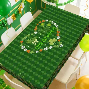 PLUMLIK St. Patrick's Themed Tablecloth, Green Checkered Table Cover With Clover And Dwarf, Polyester Waterproof Table Decor, St. Patrick's Decoration For Farmhouse Kitchen, Family Dinner, Gift For St. Patrick's, Durable And Washable Tablecloth