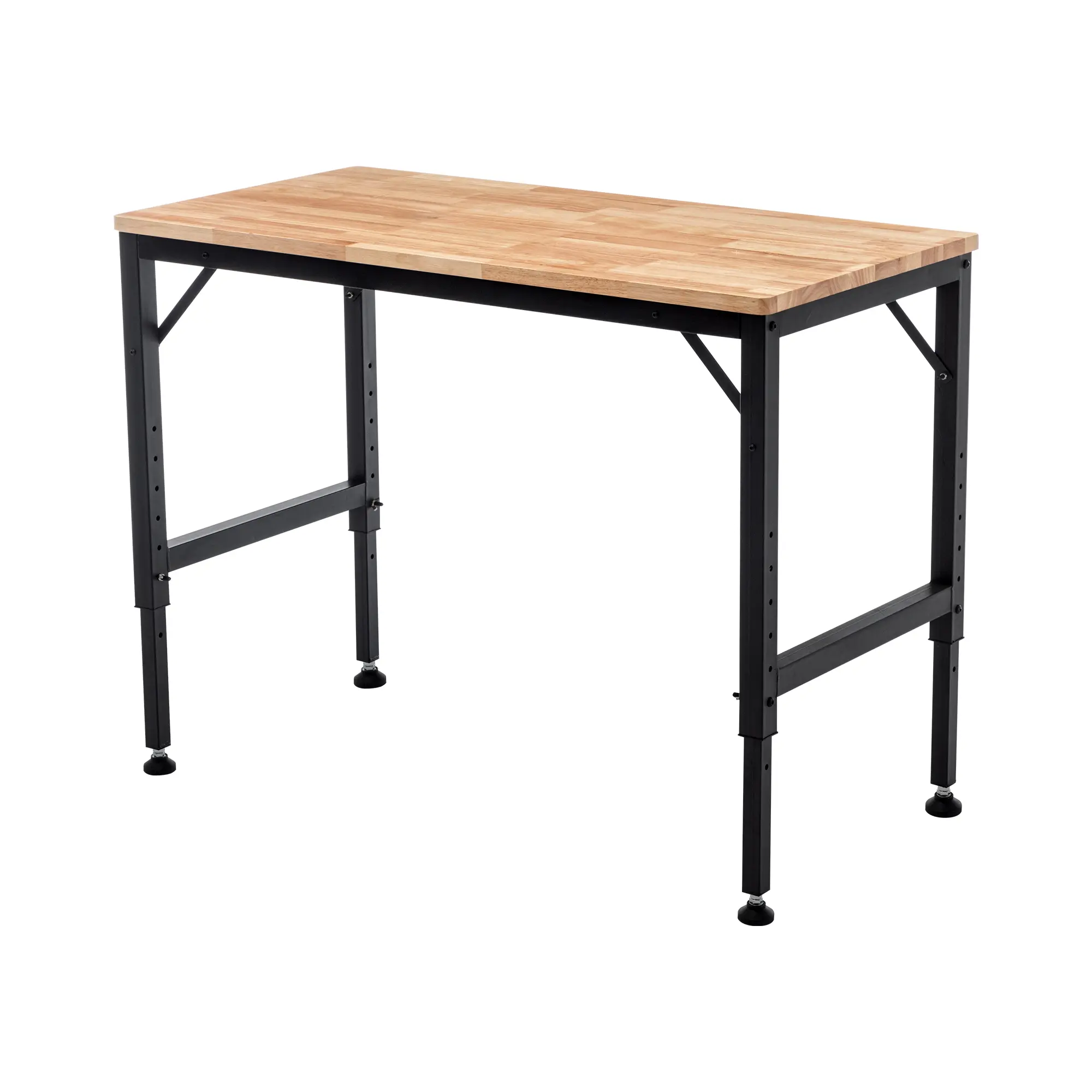 48-Inch Adjustable Heavy-Duty Workbench, Rubber Wood Top, Steel Legs, 2000+ Lbs Capacity, Non-Slip Feet, Easy Assembly, Black