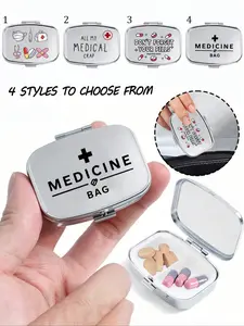 Portable Pill Box with Medication Letter Pattern, Mini Metal Storage Case, Travel Jewelry and Pill Organizer, Medicine Organizer, Personalized Creative Gift